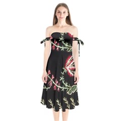 Peace Flower Shoulder Tie Bardot Midi Dress