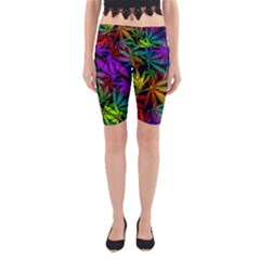 Ganja In Rainbow Colors, Weed Pattern, Marihujana Theme Yoga Cropped Leggings by Casemiro