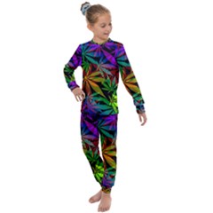 Ganja In Rainbow Colors, Weed Pattern, Marihujana Theme Kids  Long Sleeve Set  by Casemiro
