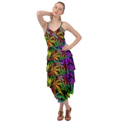 Ganja In Rainbow Colors, Weed Pattern, Marihujana Theme Layered Bottom Dress by Casemiro