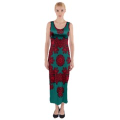 Cherry-blossom Mandala Of Sakura Branches Fitted Maxi Dress by pepitasart