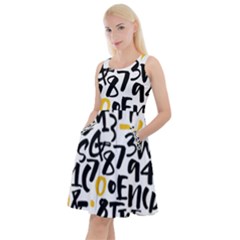 Letters-pattern Knee Length Skater Dress With Pockets
