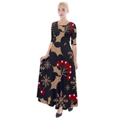 Christmas Pattern With Snowflakes Berries Half Sleeves Maxi Dress by Vaneshart