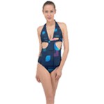 Gradient geometric shapes dark background Halter Front Plunge Swimsuit