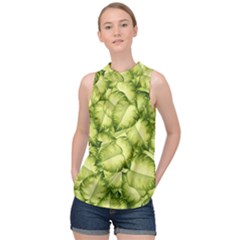 Seamless Pattern With Green Leaves High Neck Satin Top by Vaneshart