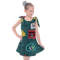 Seamless-pattern-hand-drawn-with-vehicles-buildings-road Kids  Tie Up Tunic Dress by Vaneshart