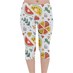 Seamless-hipster-pattern-with-watermelons-mint-geometric-figures Velvet Capri Leggings  by Vaneshart