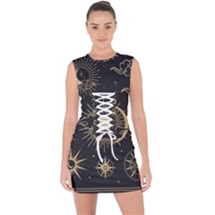 Asian-set-with-clouds-moon-sun-stars-vector-collection-oriental-chinese-japanese-korean-style Lace Up Front Bodycon Dress by Vaneshart