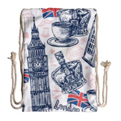 London-seamless-pattern Drawstring Bag (large) by Vaneshart