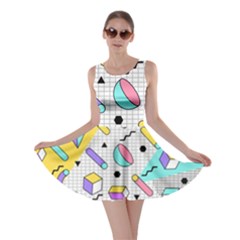Tridimensional-pastel-shapes-background-memphis-style Skater Dress by Vaneshart