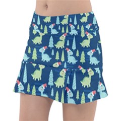 Cute-dinosaurs-animal-seamless-pattern-doodle-dino-winter-theme Tennis Skorts by Vaneshart