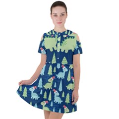 Cute-dinosaurs-animal-seamless-pattern-doodle-dino-winter-theme Short Sleeve Shoulder Cut Out Dress  by Vaneshart