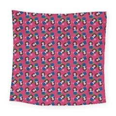 Goth Girl In Blue Dress Pink Pattern Square Tapestry (large)