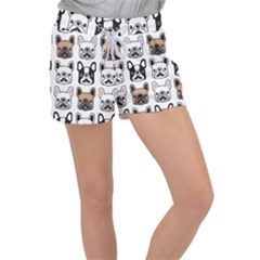 Dog French Bulldog Seamless Pattern Face Head Velour Lounge Shorts by BangZart