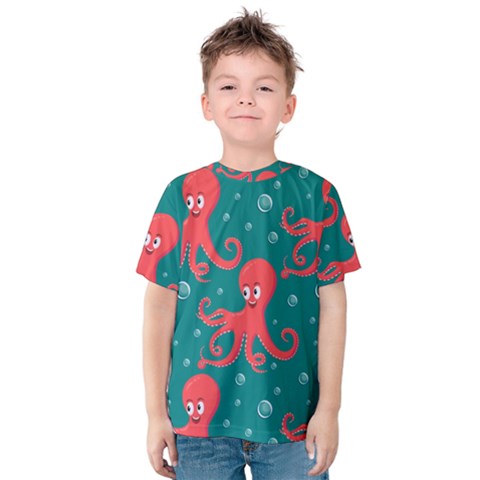 Cute Smiling Red Octopus Swimming Underwater Kids  Cotton Tee by BangZart