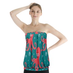Cute Smiling Red Octopus Swimming Underwater Strapless Top by BangZart