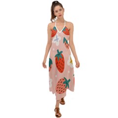 Strawberry Seamless Pattern Halter Tie Back Dress  by BangZart