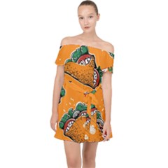 Seamless Pattern With Taco Off Shoulder Chiffon Dress by BangZart