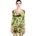 Seamless pattern with flowers owls Long Sleeve Bodycon Dress