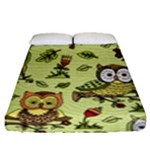 Seamless pattern with flowers owls Fitted Sheet (Queen Size)