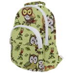Seamless pattern with flowers owls Rounded Multi Pocket Backpack