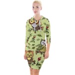 Seamless pattern with flowers owls Quarter Sleeve Hood Bodycon Dress