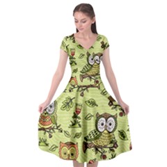 Seamless Pattern With Flowers Owls Cap Sleeve Wrap Front Dress by BangZart
