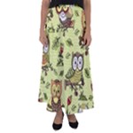 Seamless pattern with flowers owls Flared Maxi Skirt