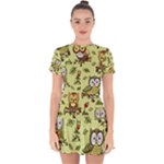 Seamless pattern with flowers owls Drop Hem Mini Chiffon Dress