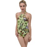 Seamless pattern with flowers owls Go with the Flow One Piece Swimsuit