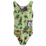 Seamless pattern with flowers owls Kids  Cut-Out Back One Piece Swimsuit