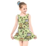 Seamless pattern with flowers owls Kids  Skater Dress Swimsuit