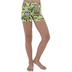 Seamless Pattern With Flowers Owls Kids  Lightweight Velour Yoga Shorts by BangZart