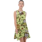 Seamless pattern with flowers owls Frill Swing Dress