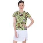 Seamless pattern with flowers owls Women s Sports Top