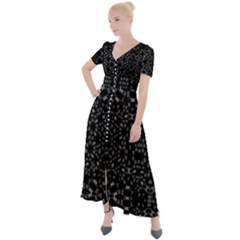 Black And White Tech Pattern Button Up Short Sleeve Maxi Dress by dflcprintsclothing