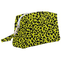 Leopard Spots Pattern, Yellow And Black Animal Fur Print, Wild Cat Theme Wristlet Pouch Bag (large) by Casemiro
