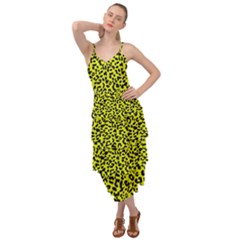 Leopard Spots Pattern, Yellow And Black Animal Fur Print, Wild Cat Theme Layered Bottom Dress by Casemiro