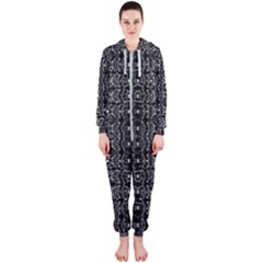 Black And White Ethnic Ornate Pattern Hooded Jumpsuit (ladies)  by dflcprintsclothing
