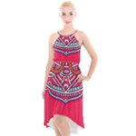 Red Mandala High-Low Halter Chiffon Dress 