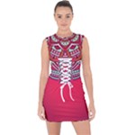 Red Mandala Lace Up Front Bodycon Dress