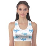 Seamless pattern with cute sharks hearts Sports Bra