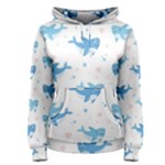 Seamless pattern with cute sharks hearts Women s Pullover Hoodie