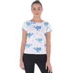 Seamless pattern with cute sharks hearts Short Sleeve Sports Top 