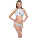 Seamless pattern with cute sharks hearts Cross Front Halter Bikini Set