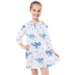 Seamless Pattern With Cute Sharks Hearts Kids  Quarter Sleeve Shirt Dress by BangZart