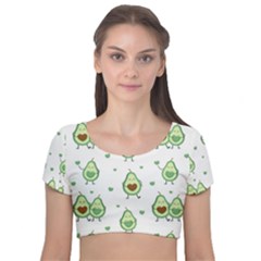Cute Seamless Pattern With Avocado Lovers Velvet Short Sleeve Crop Top  by BangZart
