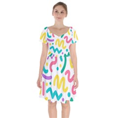 Abstract Pop Art Seamless Pattern Cute Background Memphis Style Short Sleeve Bardot Dress by BangZart