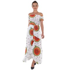 Seamless-background-pattern-with-watermelon-slices Off Shoulder Open Front Chiffon Dress by BangZart