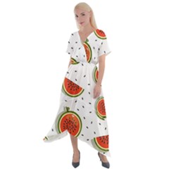 Seamless-background-pattern-with-watermelon-slices Cross Front Sharkbite Hem Maxi Dress by BangZart